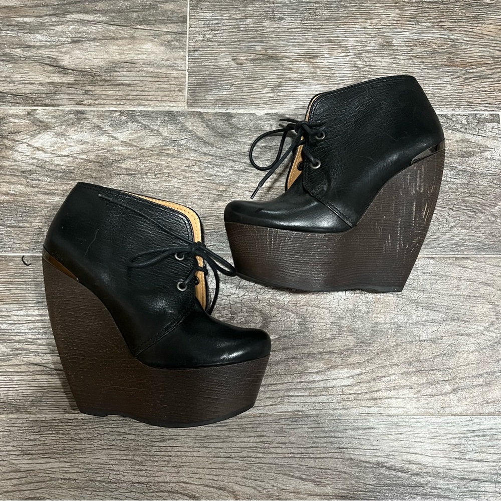 Black Wedge Ankle Booties - Women